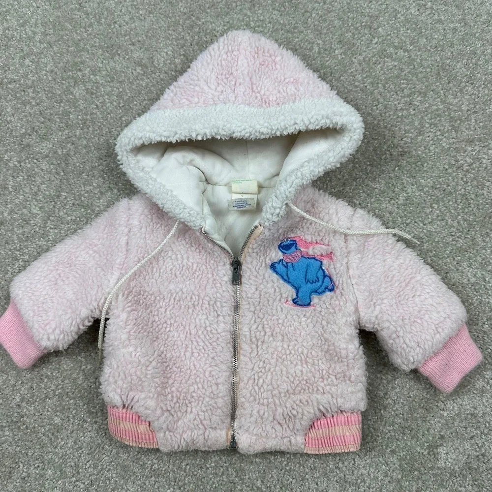 Vintage Sesame Street Cookie Monster Pink Sherpa Fleece Jacket Baby Size 1